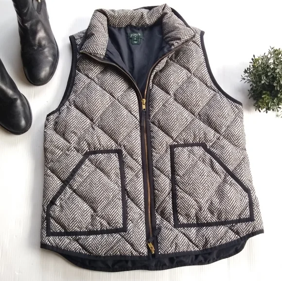 CREW black herringbone quilted puffer vest Med